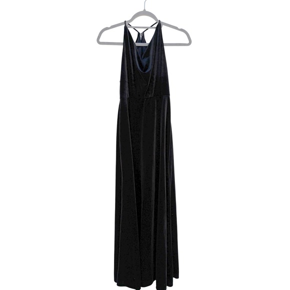 Jenny Yoo Collection Black Velvet Cowl Neck Racer Back Maxi Dress Formal,  Sz 0